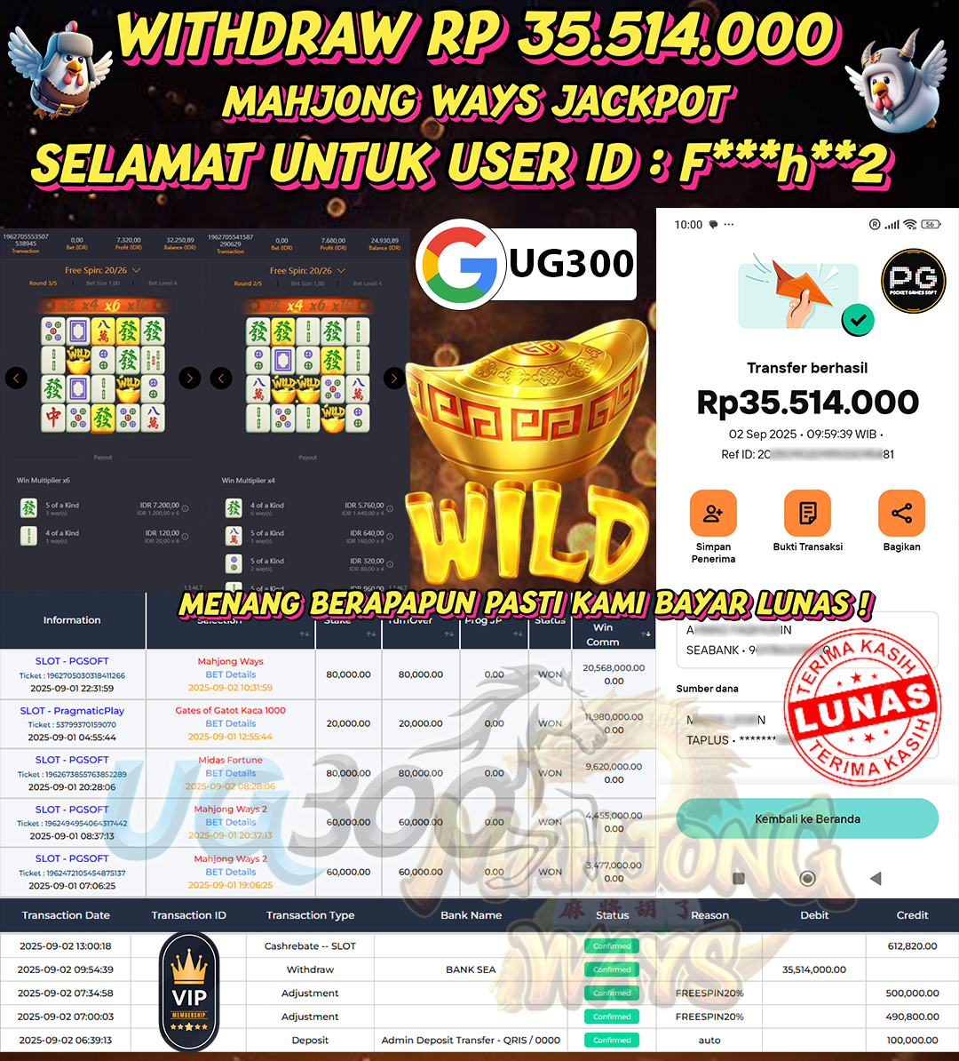 UG300 BERMAIN DI MAHJONG WAYS JACKPOT  Rp.35,514,000- DI BAYAR TUNTAS